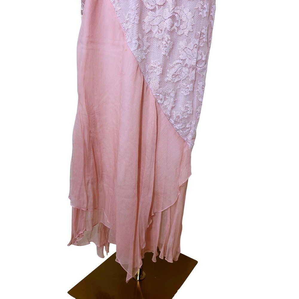 Casadei Blush Pink Lace & Chiffon 2-Piece asymemtrical hem Dress Set Large - Picture 13 of 13